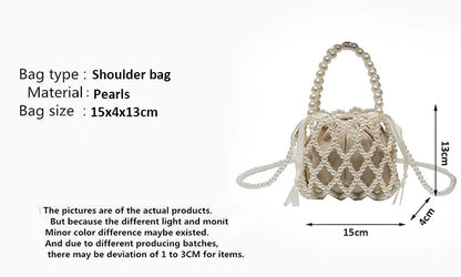 Luxury Pearl Women Bucket Tote Bag Woven Pearl Crossbody Bags for Women Small Wallet