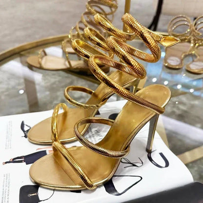 Ankle Strap Open Toe Narrow Band Women Sandals Thin High Heels Stripper Sexy Shoes