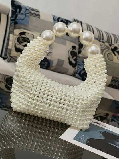 Handmade New Pearl Handbags For Women Trendy Portable Purse Party Shoulder Clutch Bag