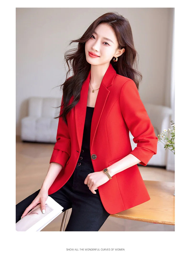 Women Office Blazer Casual Single Button Long Sleeve Office Coat