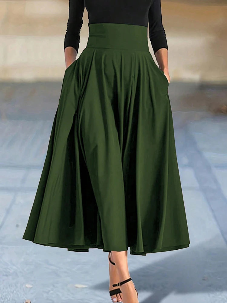 A-line Skirts for Woman High Elastic Waist Long Skirt Women With Bow Elegant Skirts