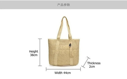 Women's Large Capacity Shoulder Bag Straw Woven Bag Letter Embroidery Handbag