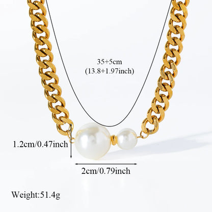 Stainless Steel Exaggerated Large Pearls Necklace Earrings Set For Women