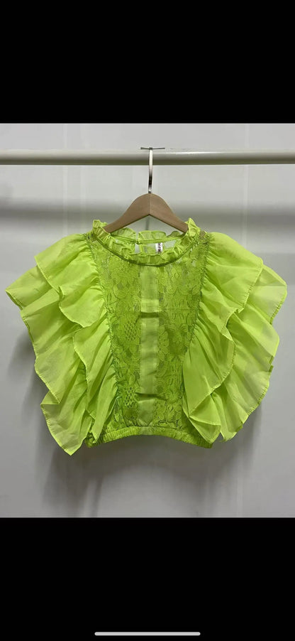 Women Blouse Shirts Stand Collar Y2k Tops Ruffles Lace Sexy Blouses