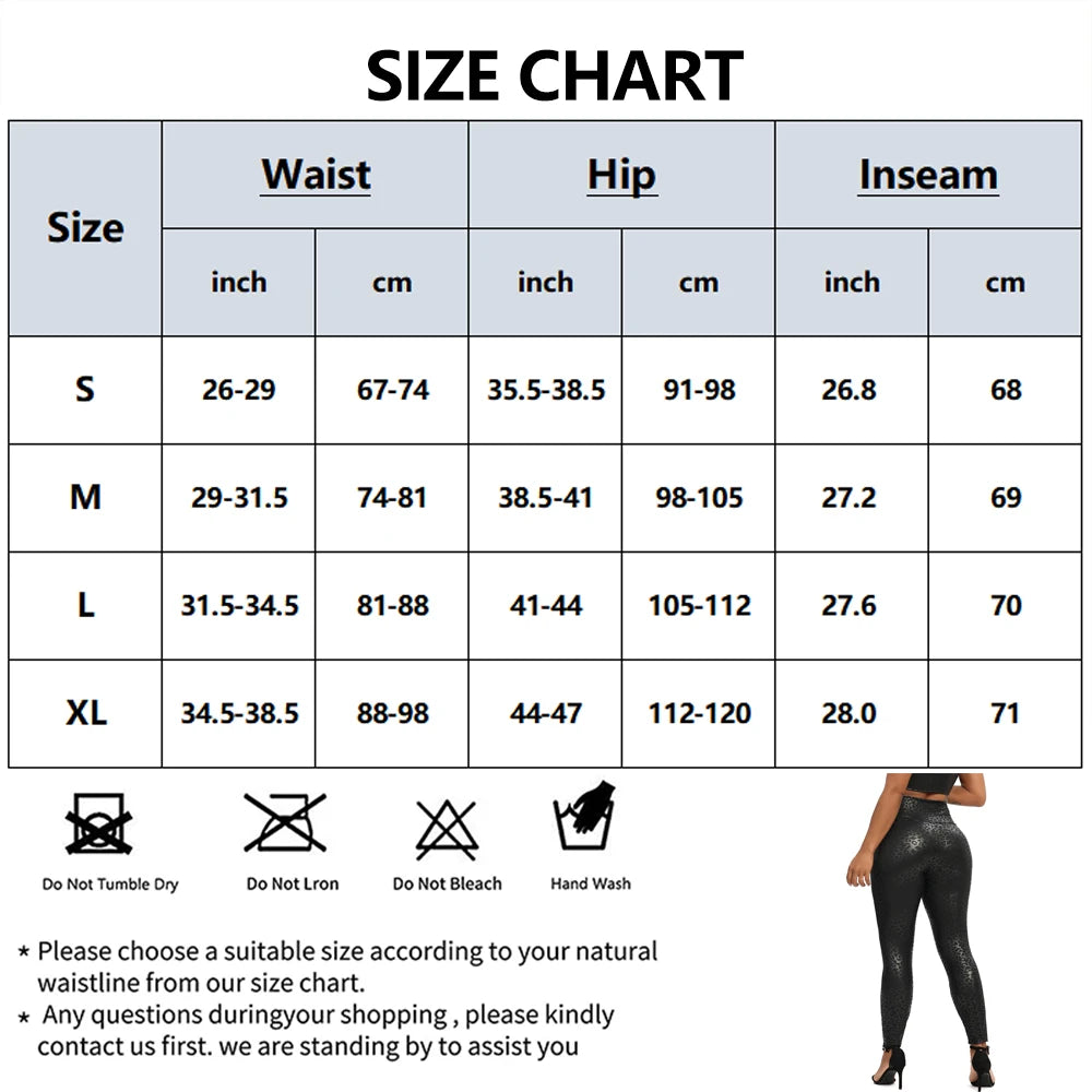 Leopard Faux Leather Pants Women High Waist PU Leggings Stretchy Slim Pencil Pants