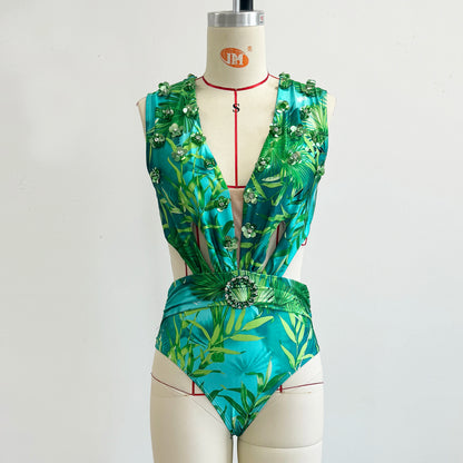 Women Swimsuit With Skirt High Waist Swimwear Cover-up Female Skirts Fashion Printed Dress Beachwear