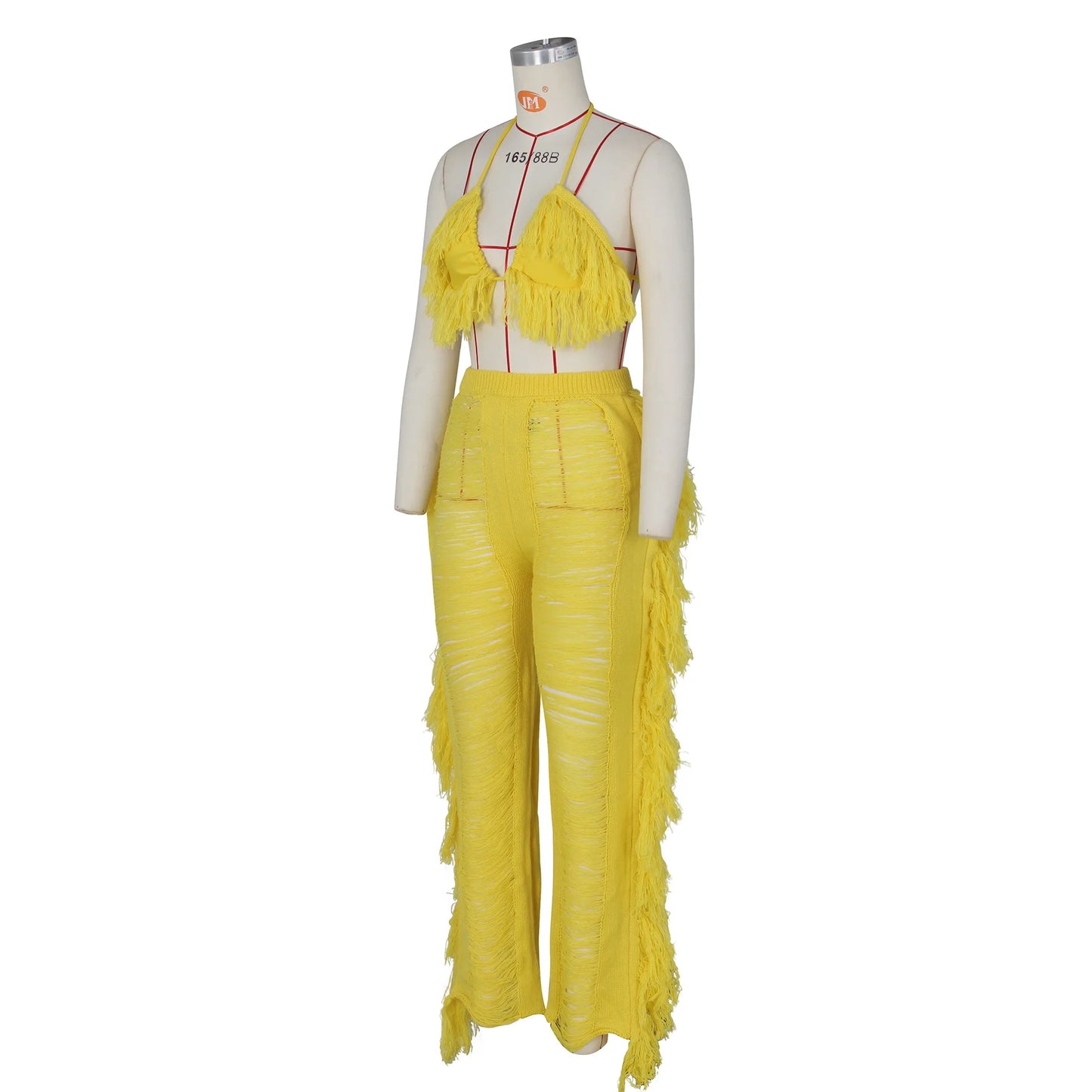 Tassel Knitted Pants Two Piece Set Resort Outfit Vacation Outfit Beach Cover Up