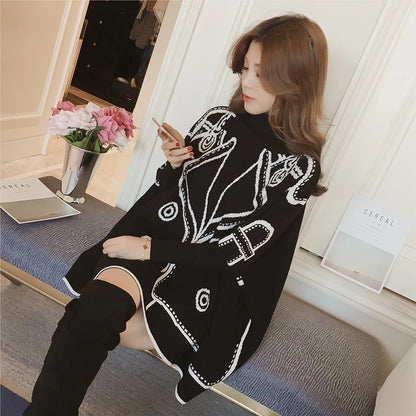 Turtleneck Loose Sweater Knit Pullover Jumper Women Clothing Bat sleeve Sweater