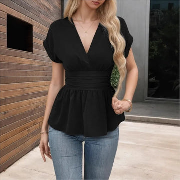 Pullover Women Shirt Slim Waisted Office Tops Casual  Blouse
