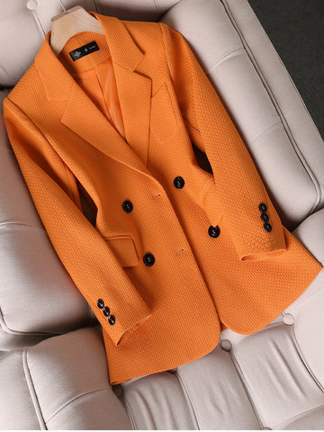 Women Formal Blazer Ladies Female Orange Black Green Plaid Long Sleeve Single Breasted Work Wear Jacket Coat