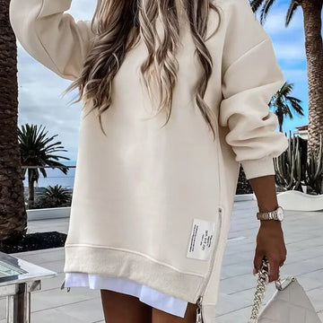 Long Sleeve Loose Zipper Solid Women's Sweatshirt Dress