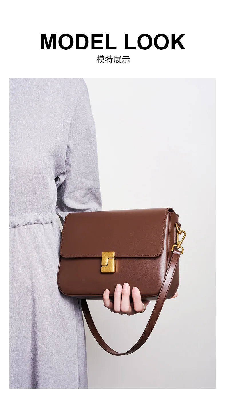 Genuine Leather Women Crossbody Bag Luxury Design Small Square Bag Cowhide Women's Bag