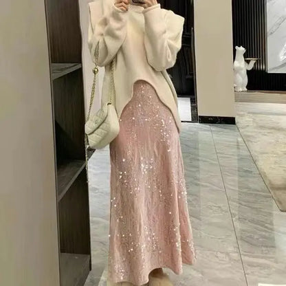 French Velvet Fishtail Skirt Sequin Beaded Embroidery Skirt