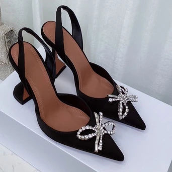 Women's High Heels Rhinestone Bow Pointy Glasses with Stilettos and Sandals Women.