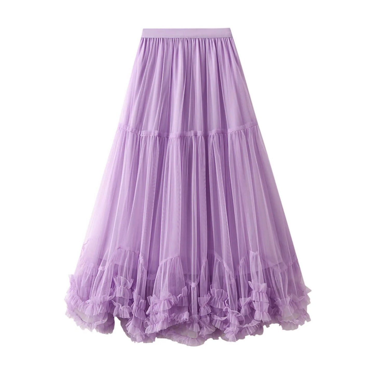 Skirts For Women Ladies A Line Layered Tulle Elastic Waist Midi Length High Waist Solid Mesh Skirt