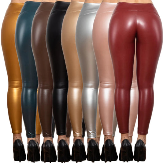 High Waist Faux Leather Shinny Leggings for Women