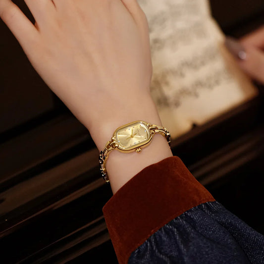 Vintage Bracelet Watch Unique Japanese Movement Waterproof Oval Small Gold Watch for Women's Luxury Jewelry