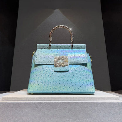 Ostrich Pattern Leather Women's Handbags Diamond-encrusted Shell Bag