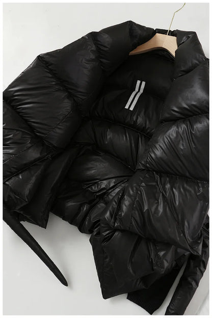 Women's Cotton-padded Coat Belt Irregular Waist Camouflage Knitted Sleeve Parkas Jackets Winter Jackets