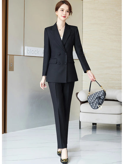 Blue Purple Black Women Blazer and Pant Suit Office Ladies Business Work Wear