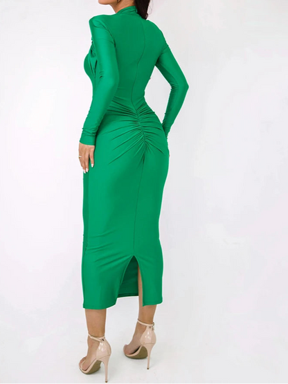 Hollow Out Long Sleeve Maxi Dress For Women Metal Buckle Bodycon Cocktail Dress