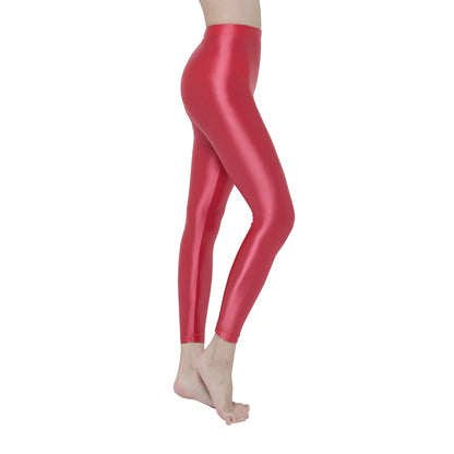 Womens Satin Glossy Sexy Opaque Pants Shiny Oil Wet look Tights Leggings M-3XL
