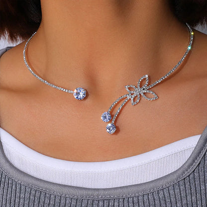 Vintage Open Rhinestones Collar Water Droplets Pendant Necklace