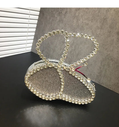 White Rhinestone Pink Butterfly Wedding Evening Clutches Party Prom Purse