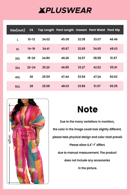 Plus Size Hot Pink Gradient Round Neck Batwing Sleeve Half Sleeve Cargo Pleated Two Piece Pant Sets