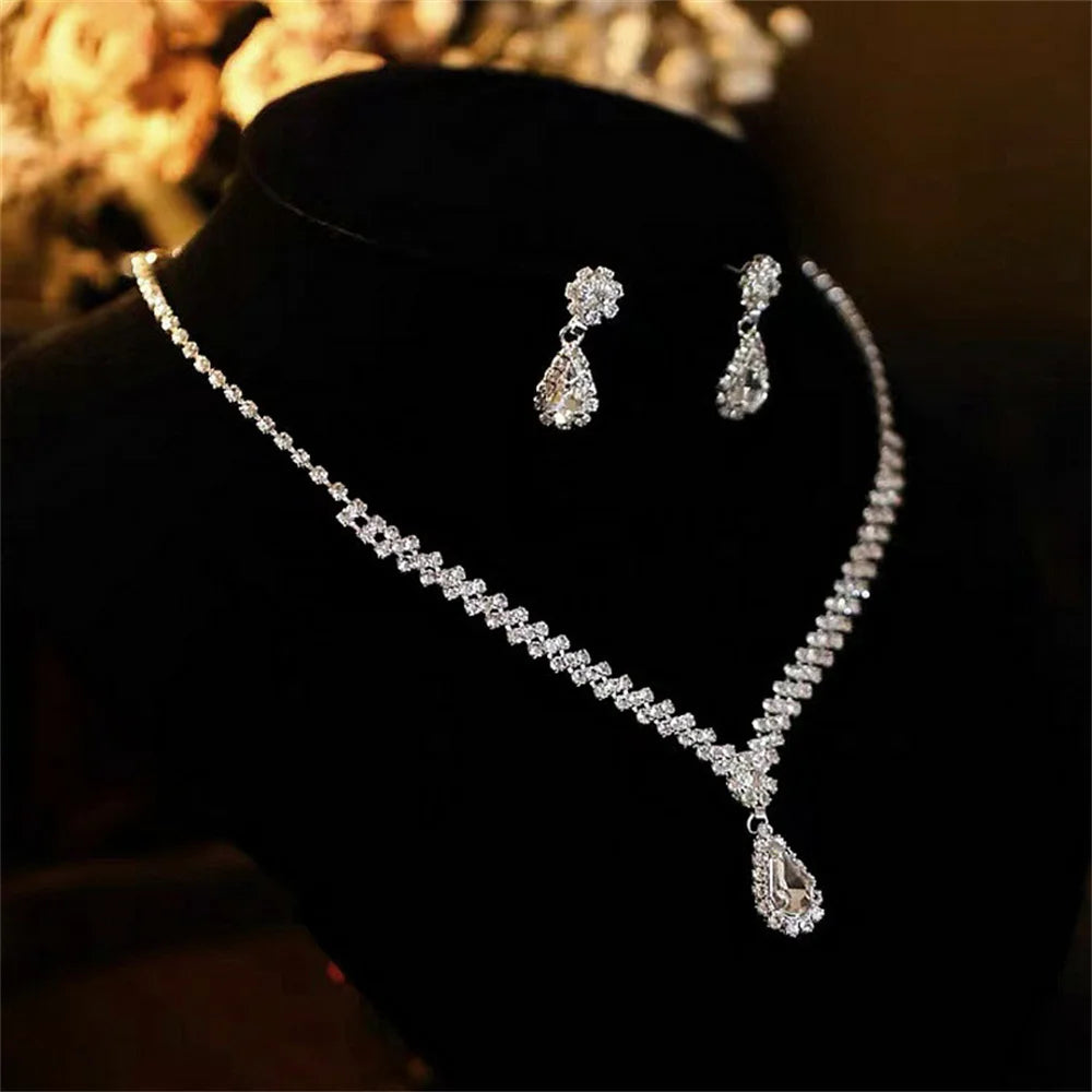 V-shaped Luxurious Necklace Inlaid Rhinestone Jewelry Sets for Women