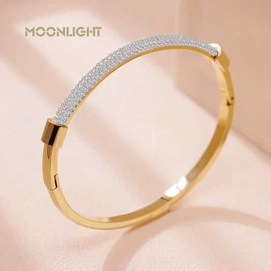 Trendy Titanium Steel Cubic Zirconia Cuff Bangles for Women