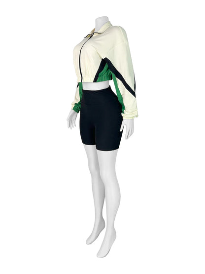 Sporty 2 Piece Set Crop Jacket and Shorts Summer Tracksuits Set