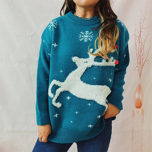 Jacquard Ball Christmas Sweater Pullover Round Neck Sweater