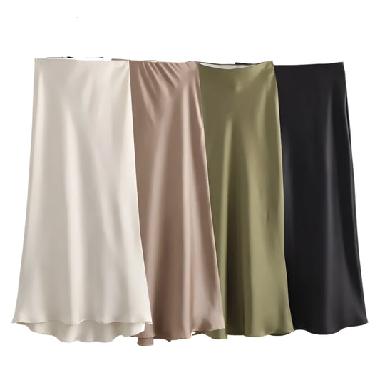 Woman Satin Skirt Women High Waist Long Skirts For Women Summer Black Midi Skirt Office Elegant Women's Skirts