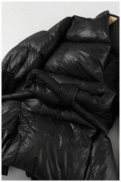 Women's Cotton-padded Coat Belt Irregular Waist Camouflage Knitted Sleeve Parkas Jackets Winter Jackets