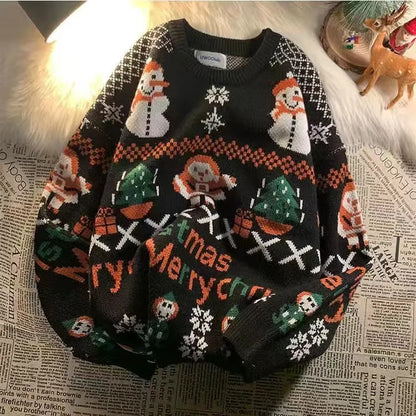 Christmas Style Pullover Sweater Women Y2K Crew Neck Couples Knit Sweater