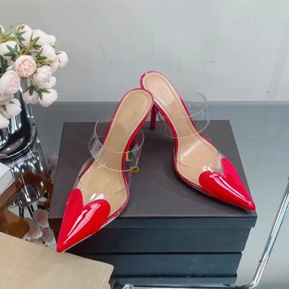 Transparent PVC Mixed-color Women Pumps Elegant Pointed toe Thin High heels Slingbacks Mules Party Prom Shoes