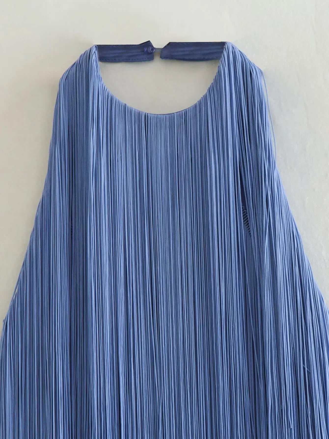 Women's Solid Color Hanging Neck Sling Backless Tassel Mini Dress