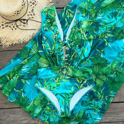 Women Swimsuit With Skirt High Waist Swimwear Cover-up Female Skirts Fashion Printed Dress Beachwear