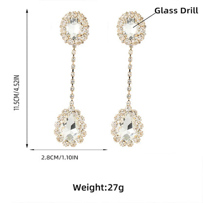 Luxurious Shiny Rhinestone Long Oval Earrings for Women