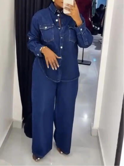 2 Pieces Set Sexy Spring Autumn Women  Denim Set Long Sleeve Denim Tops And Jeans Suit Matching Sets