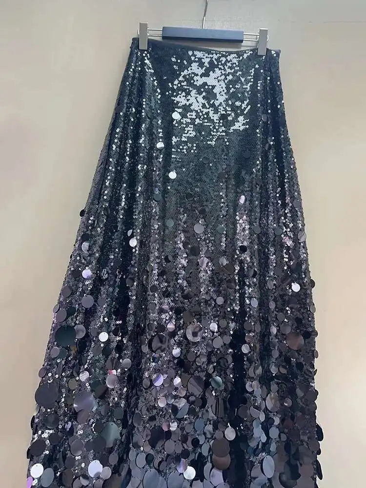 Solid Patchwork Sequins Chic Skirts For Women High Waist Zipper A Line Skirts
