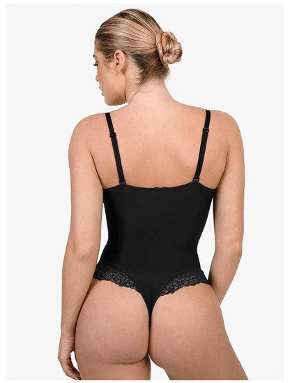 Sexy Deep V-Neck Lace Slimming Body Shaper Plus Size Tummy Control Push Up Bodysuit