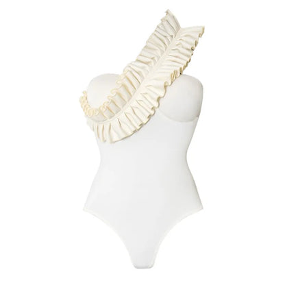 One-Piece Swimsuit Solid Bathing Suit Vacation Beachwear Ruffle Swimming Suit