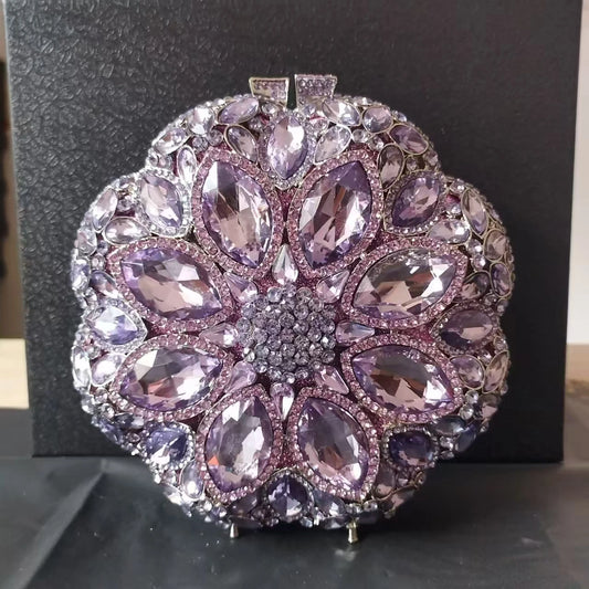 Metal Lavender Gems Clutch Bag Evening Handbags Bridal Wedding Purse