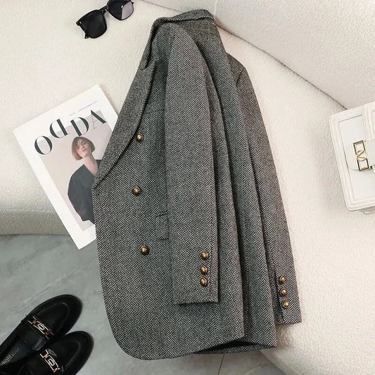 Women's Coat High-end  Versatile Temperament Herringbone Pattern Suit