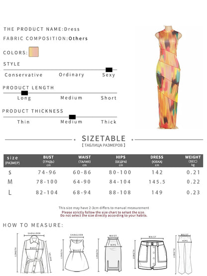 Colorful Print Dress Women Sleeveless Patchwork Skinny Bodycon Dress