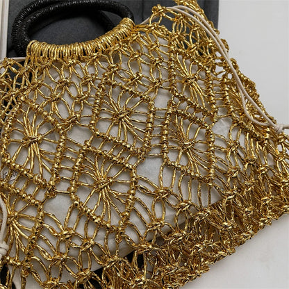 Handmade Woven Design Round Handle Handbags For Women