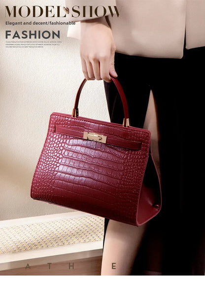 Genuine Leather Women's Bag, Red Mother's Shoulder Bag