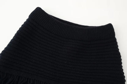 Vintage Women Knitted Hollow Out Tassel Mini Skirt Set Cardigan+Fringe Mini Skirt